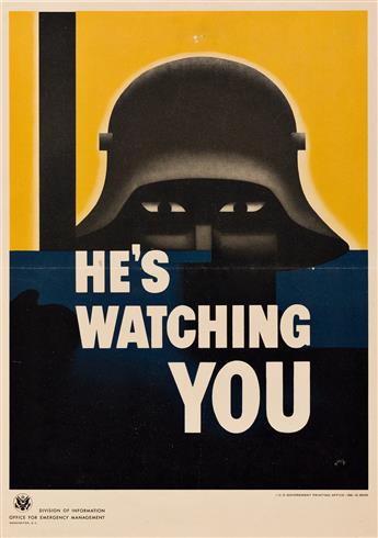 VARIOUS ARTISTS. [MORE PRODUCTION / HES WATCHING YOU.] Group of 4 small format posters. 1942. Sizes vary, each approximately 10x7 inch